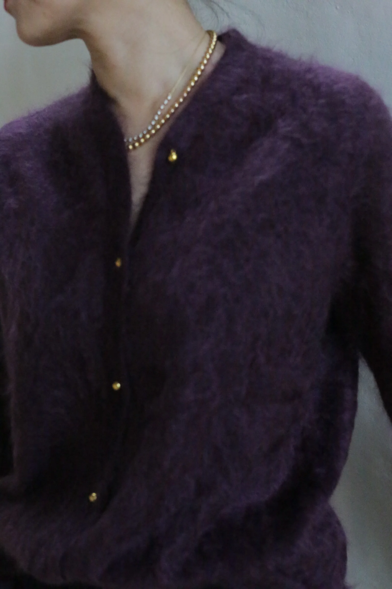 Brushed Cashmere Cardigan | Aubergine - Image 3
