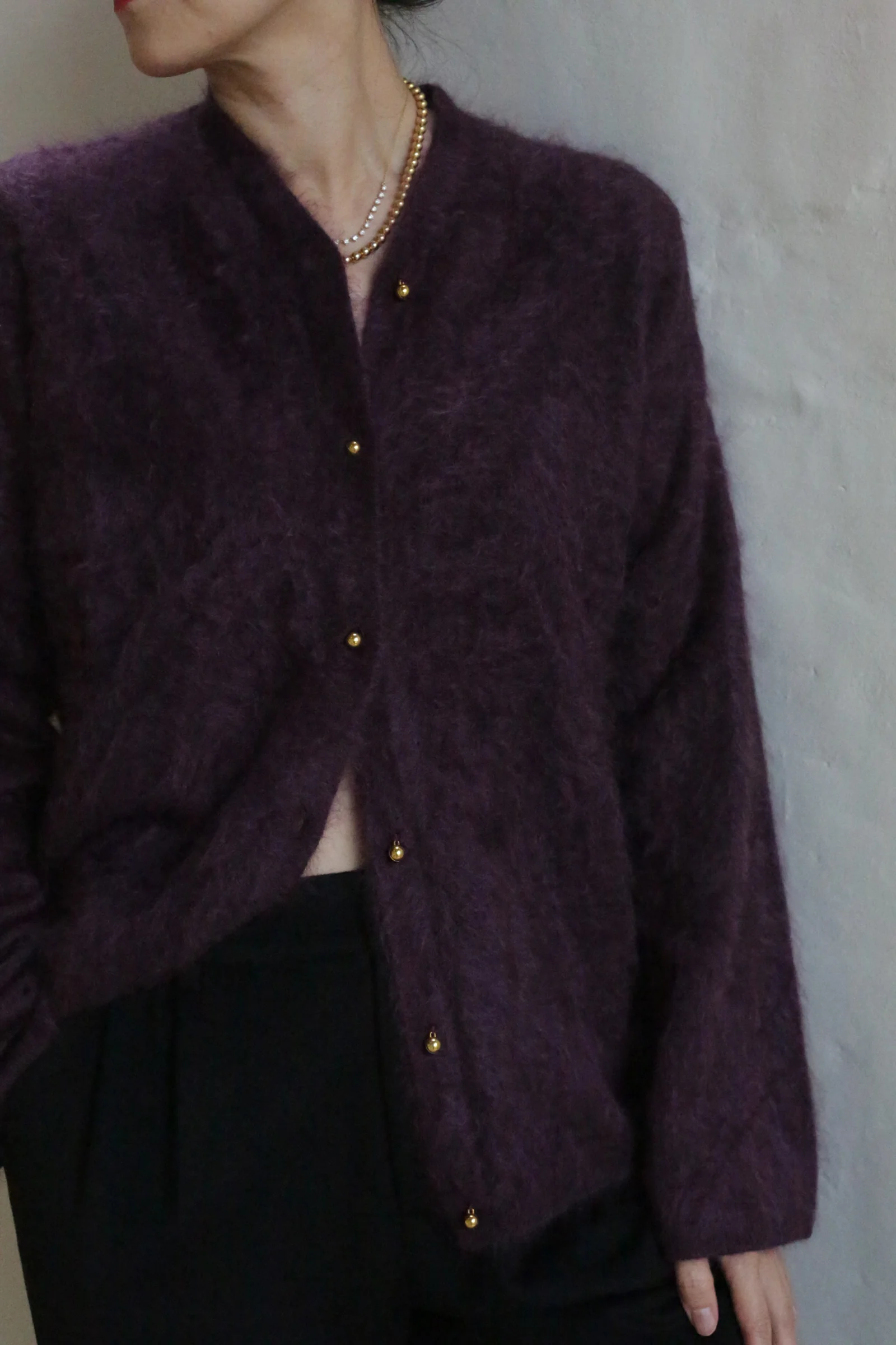 Brushed Cashmere Cardigan | Aubergine - Image 4