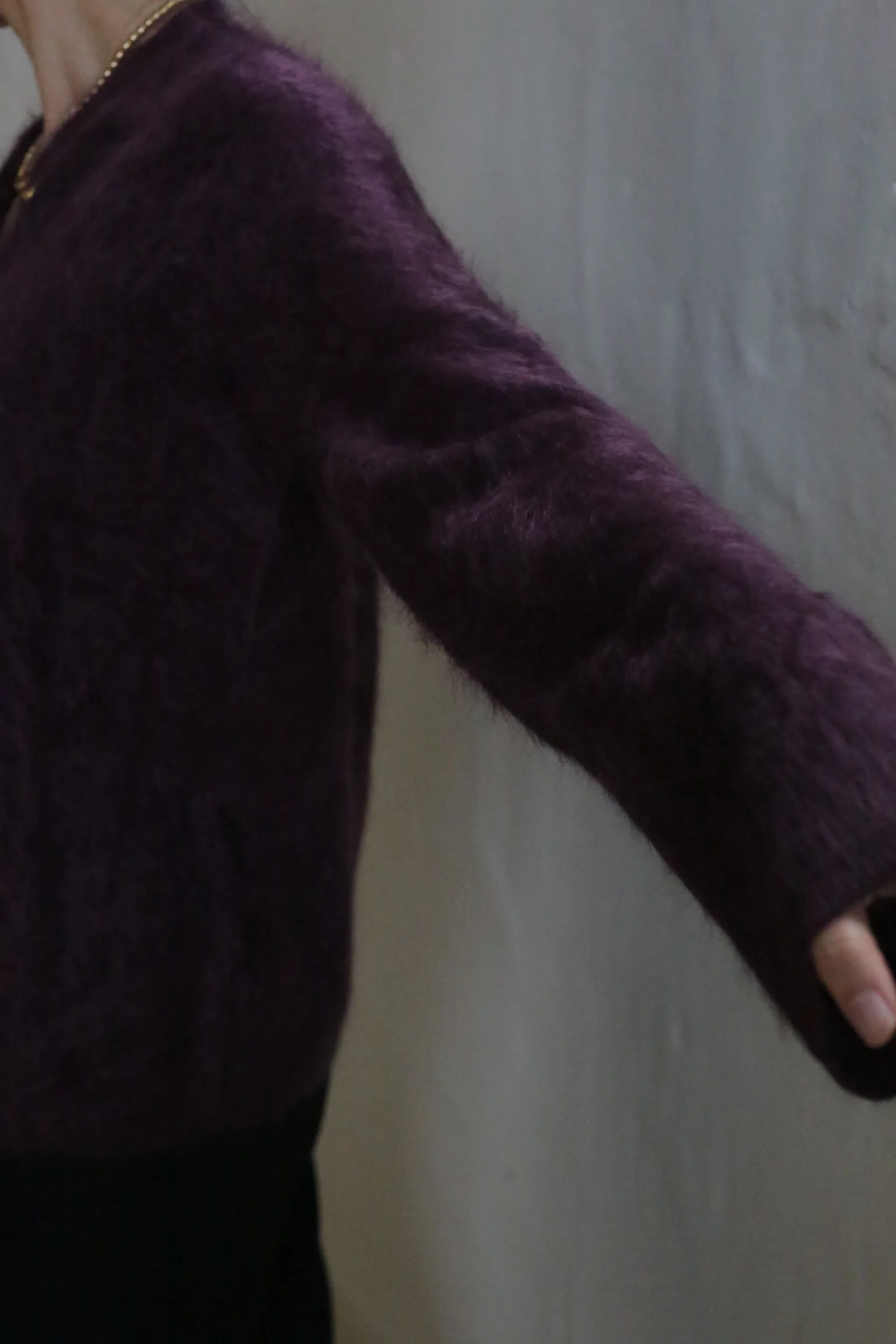 Brushed Cashmere Cardigan | Aubergine - Image 5