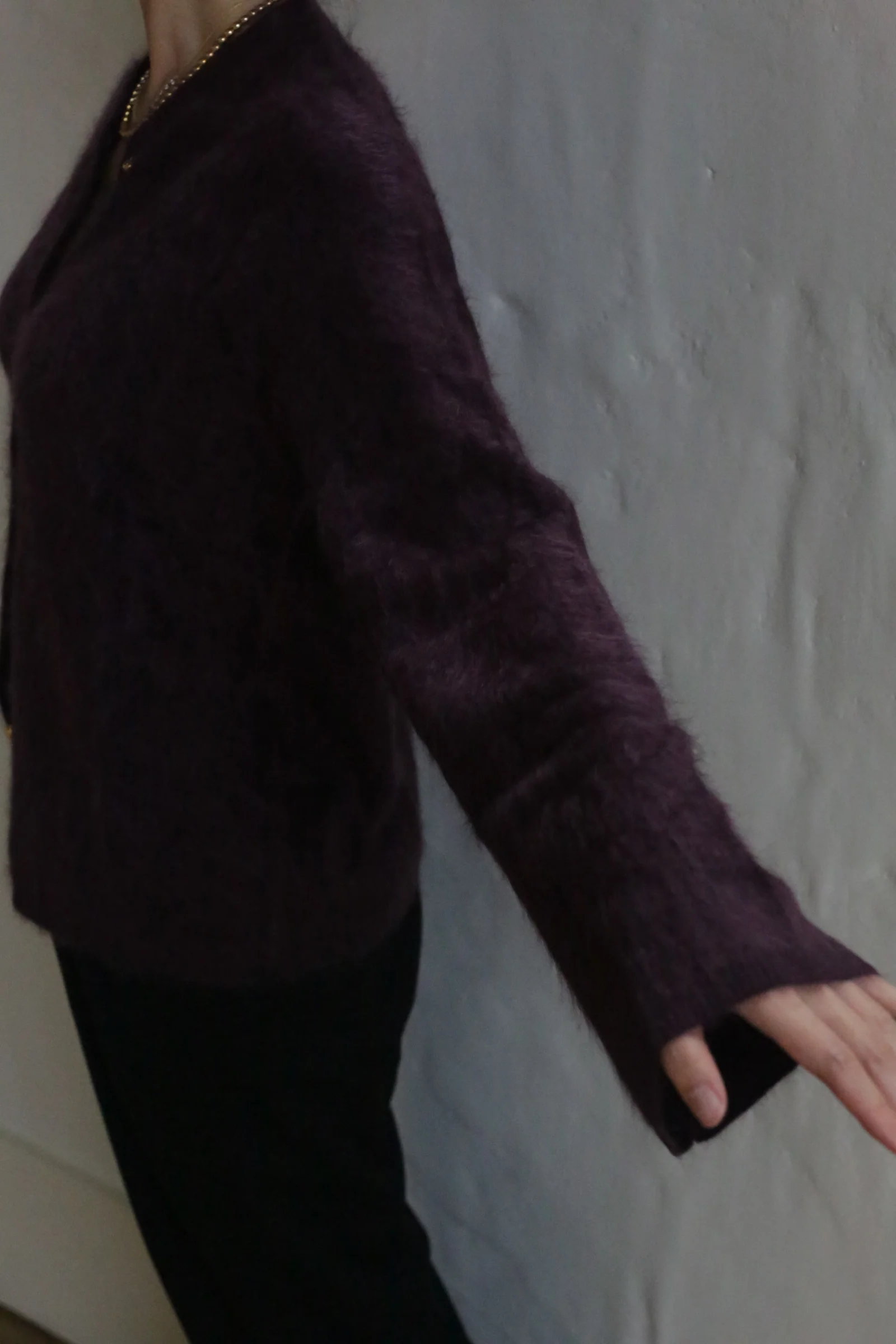 Brushed Cashmere Cardigan | Aubergine - Image 6
