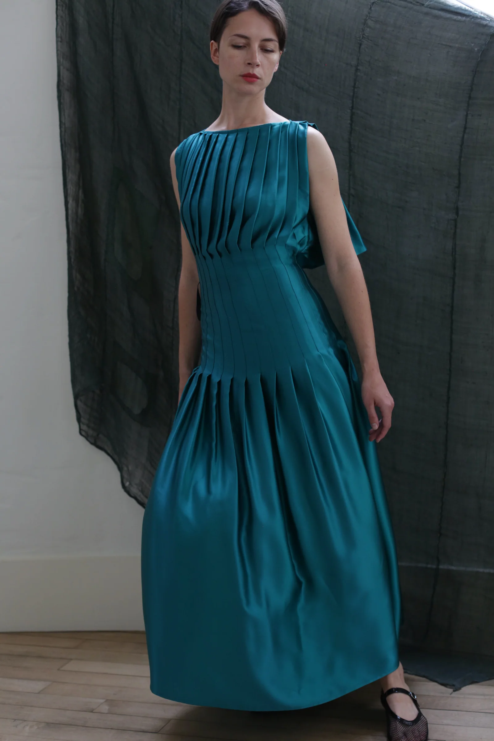 Hand Pleated Column Dress | Silk Charmeuse Kiji - Image 3