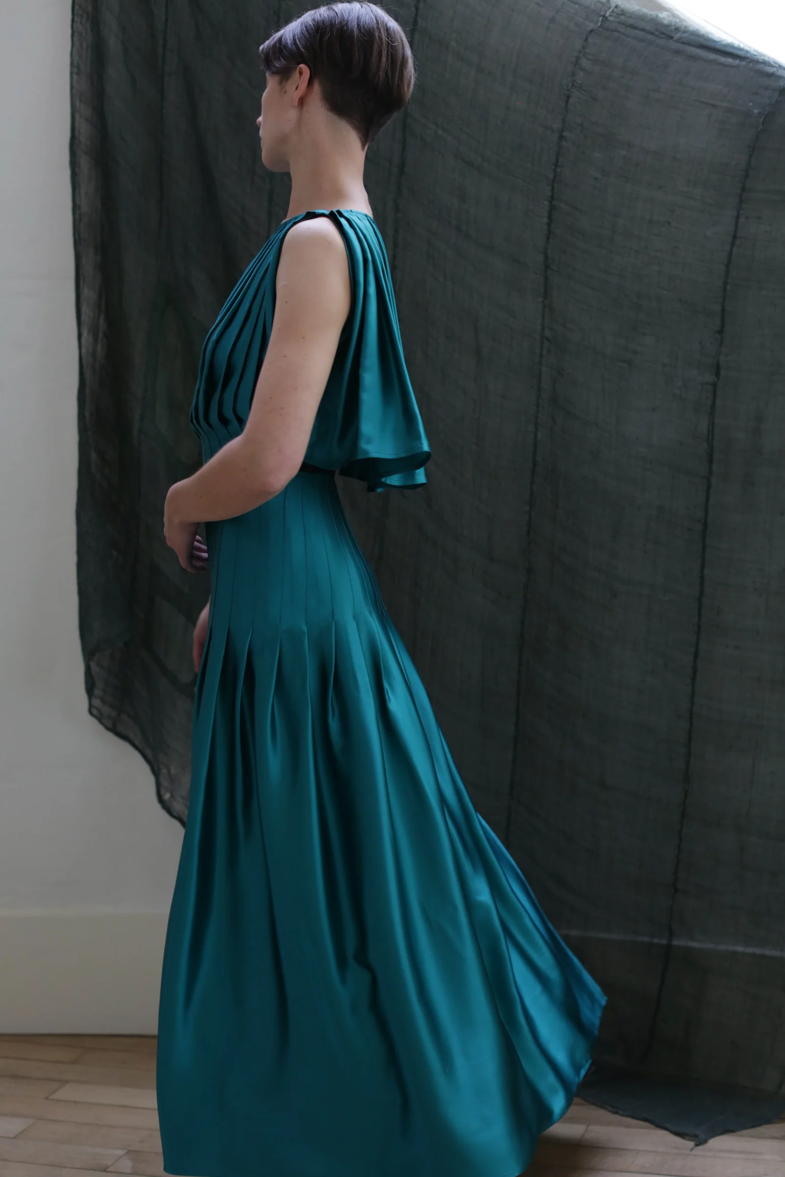 Hand Pleated Column Dress | Silk Charmeuse Kiji - Image 4