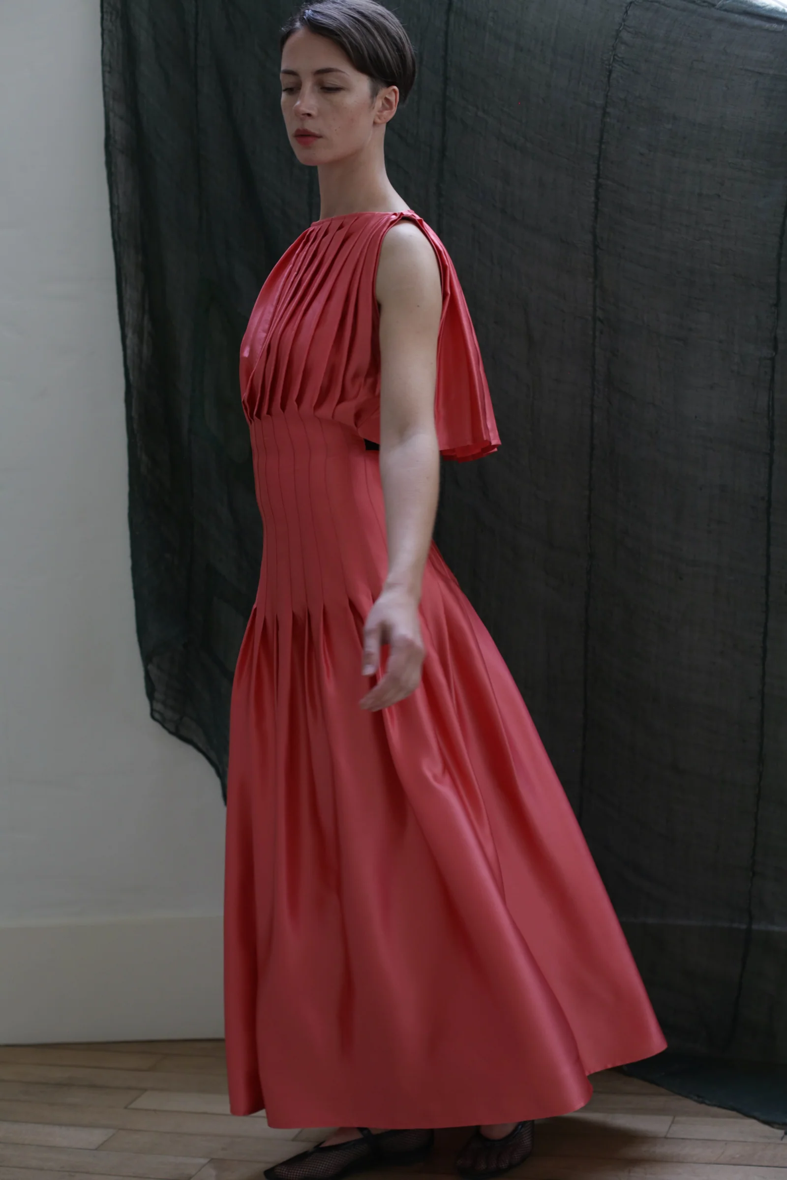 Hand Pleated Column Dress | Silk Charmeuse Sakura - Image 3