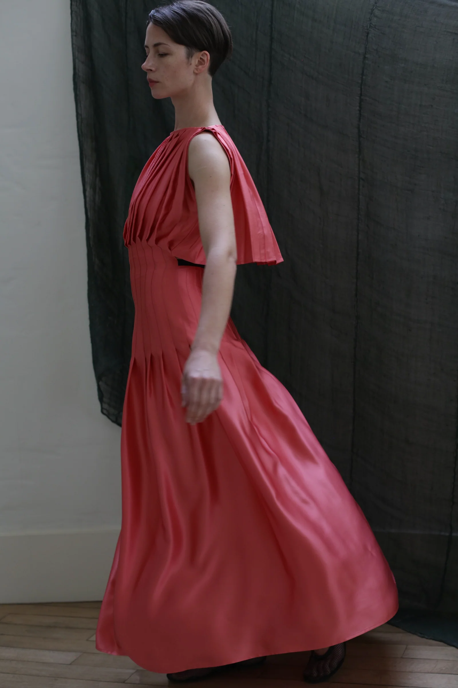 Hand Pleated Column Dress | Silk Charmeuse Sakura - Image 4