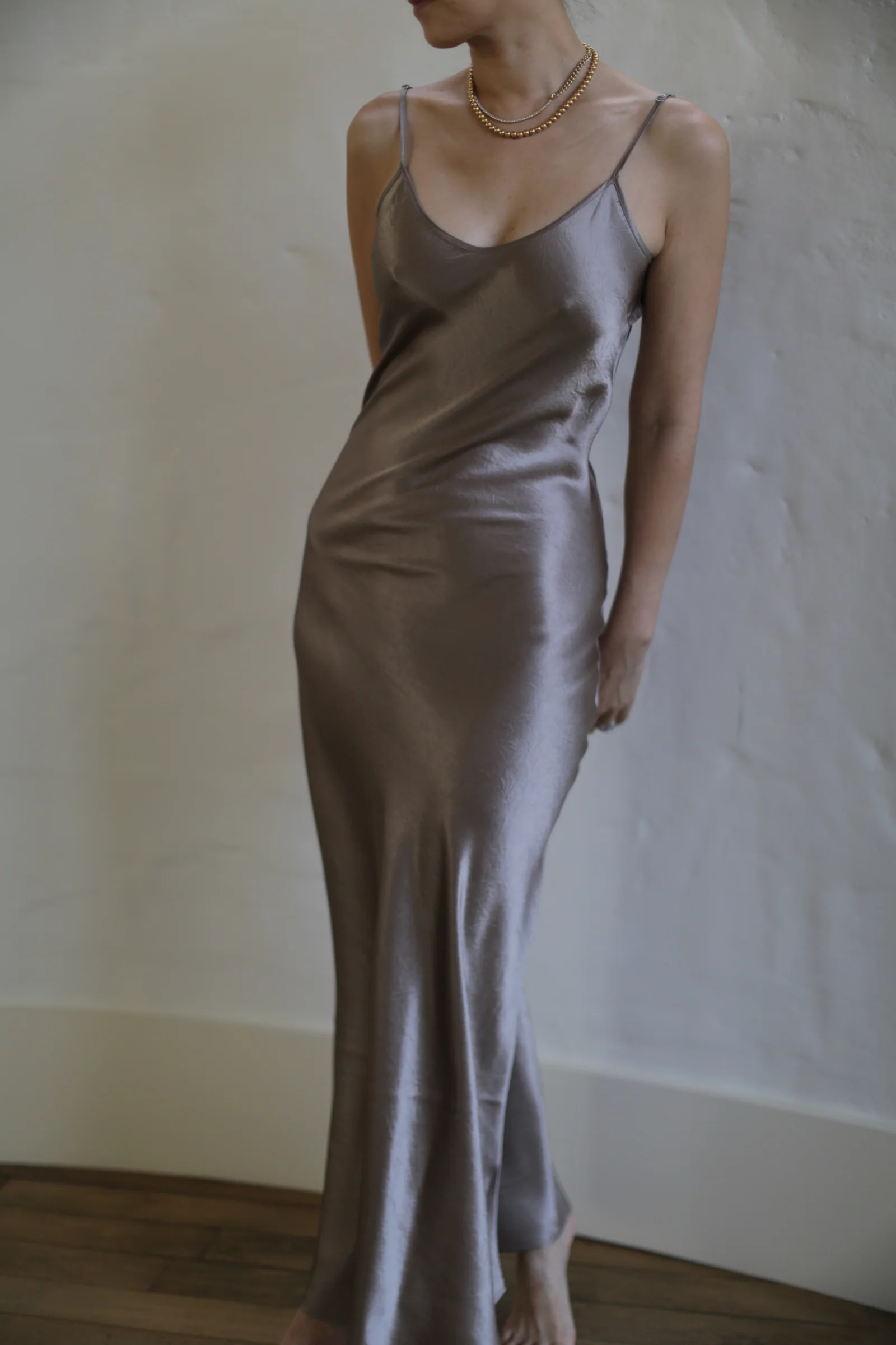Liquid Slip Dress Long | Mink - Image 3