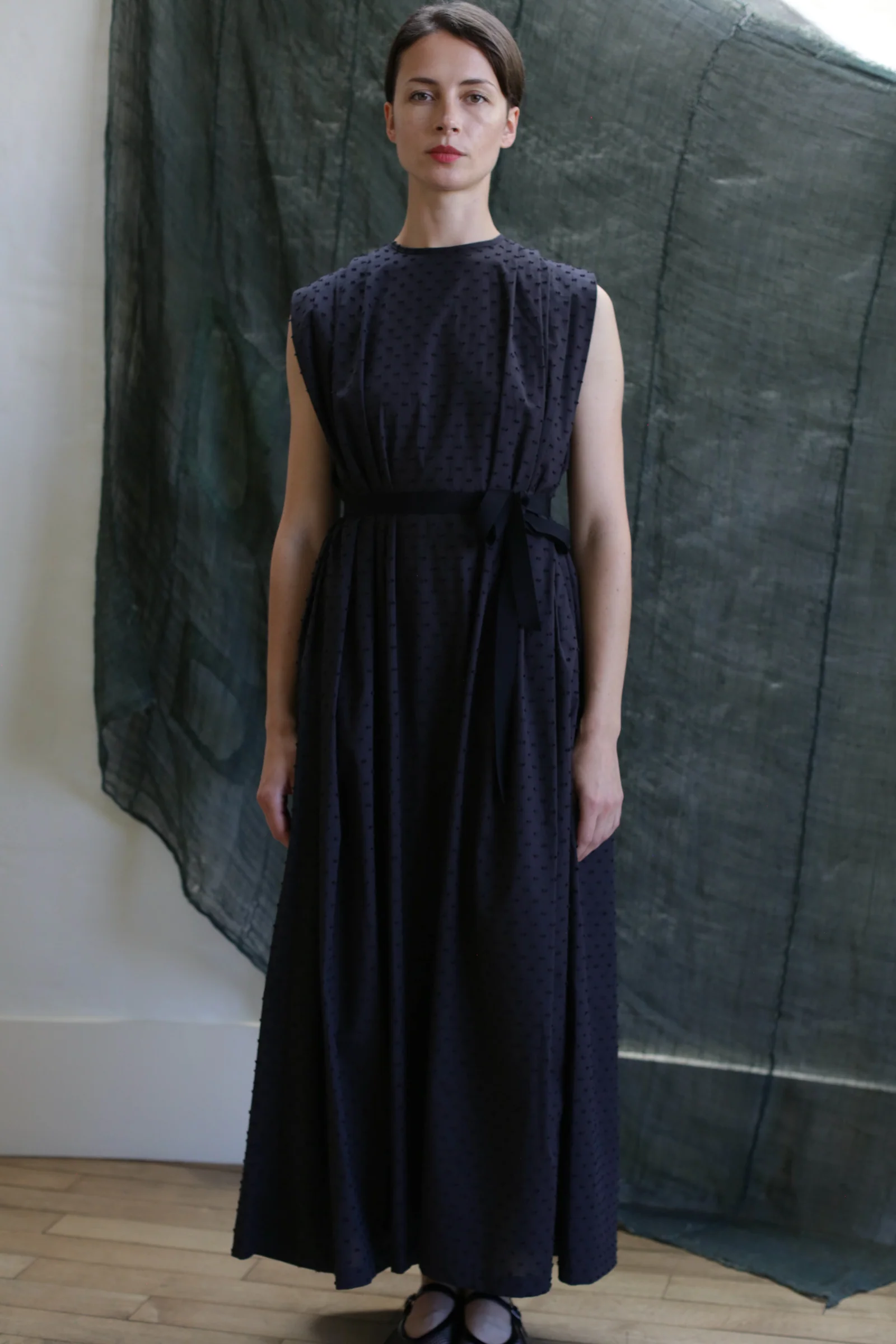 Shoulder Pleat Dress |  Clip Dot Black - Image 3