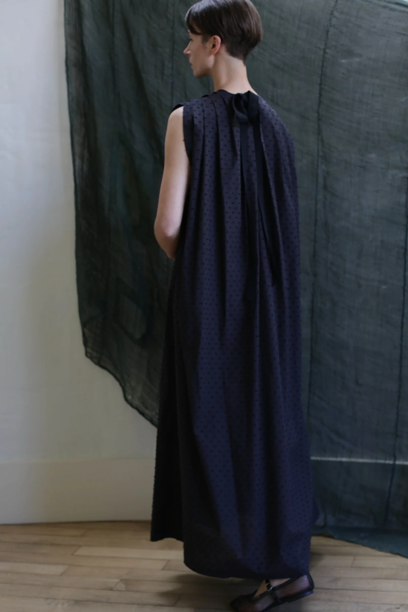 Shoulder Pleat Dress |  Clip Dot Black - Image 4