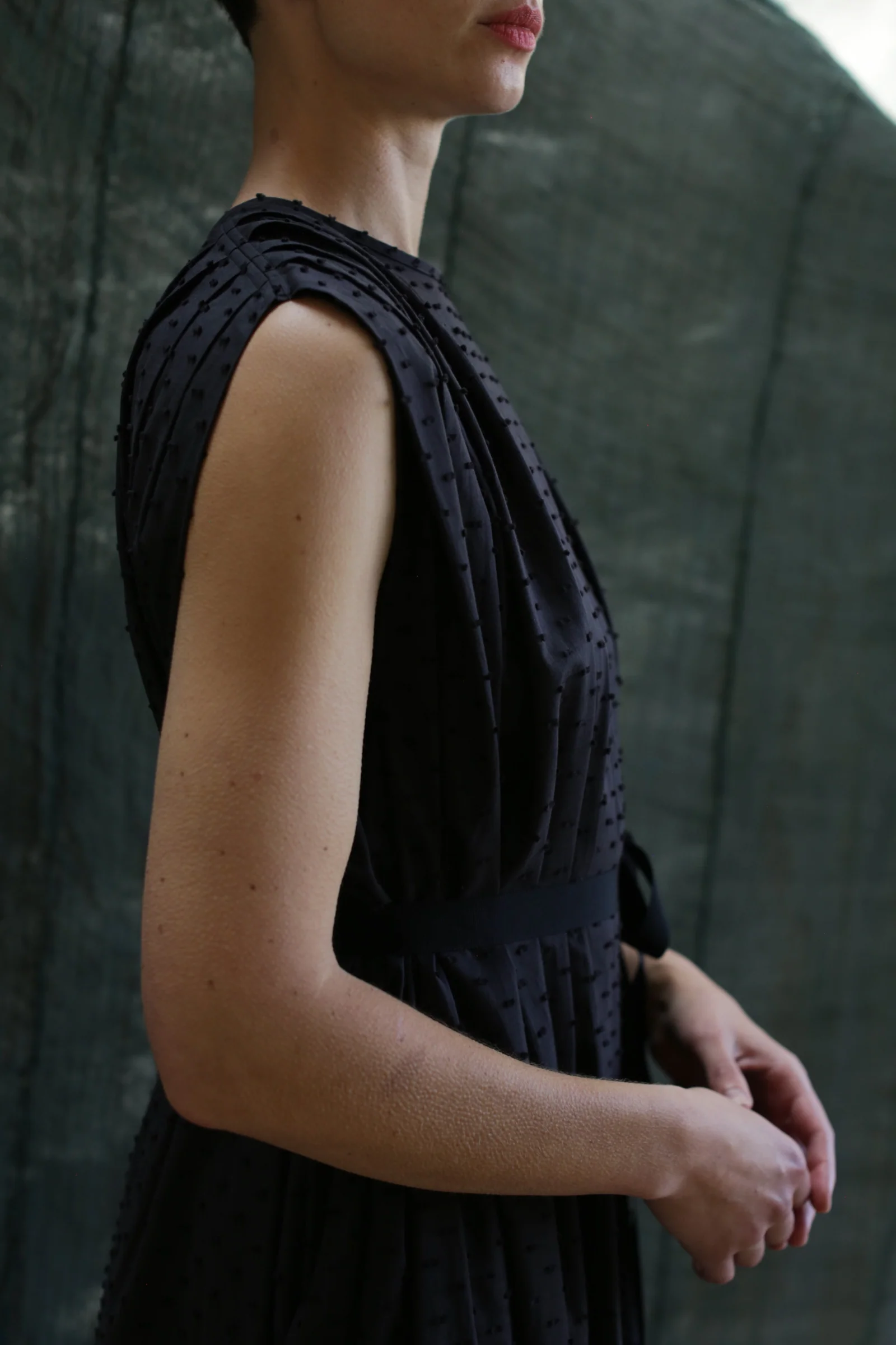 Shoulder Pleat Dress |  Clip Dot Black - Image 5