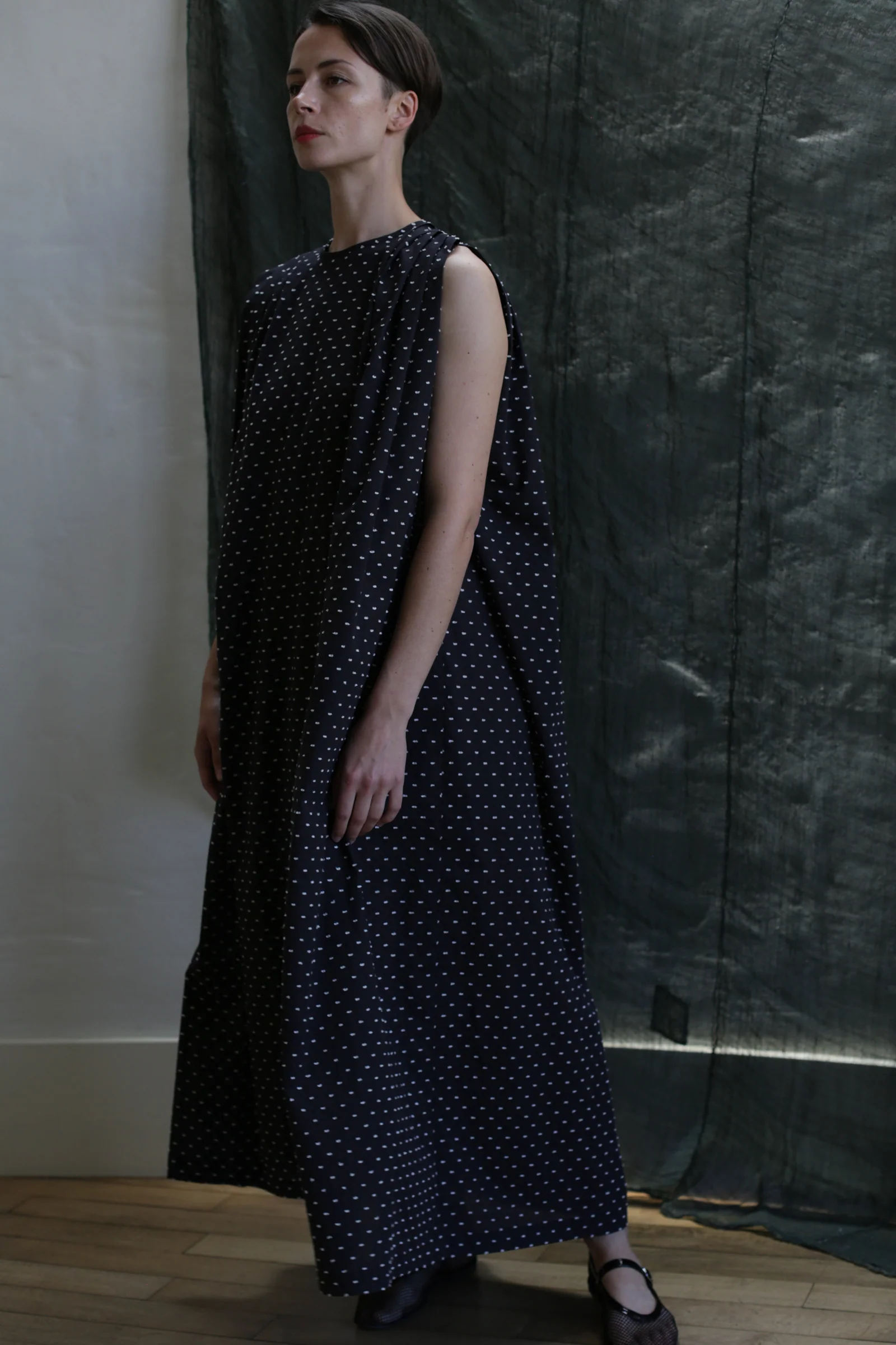 Shoulder Pleat Dress | Clip Dot Black & White - Image 3