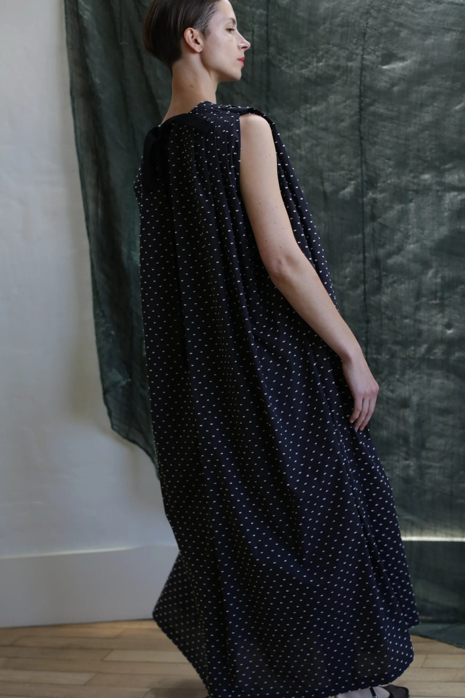 Shoulder Pleat Dress | Clip Dot Black & White - Image 5