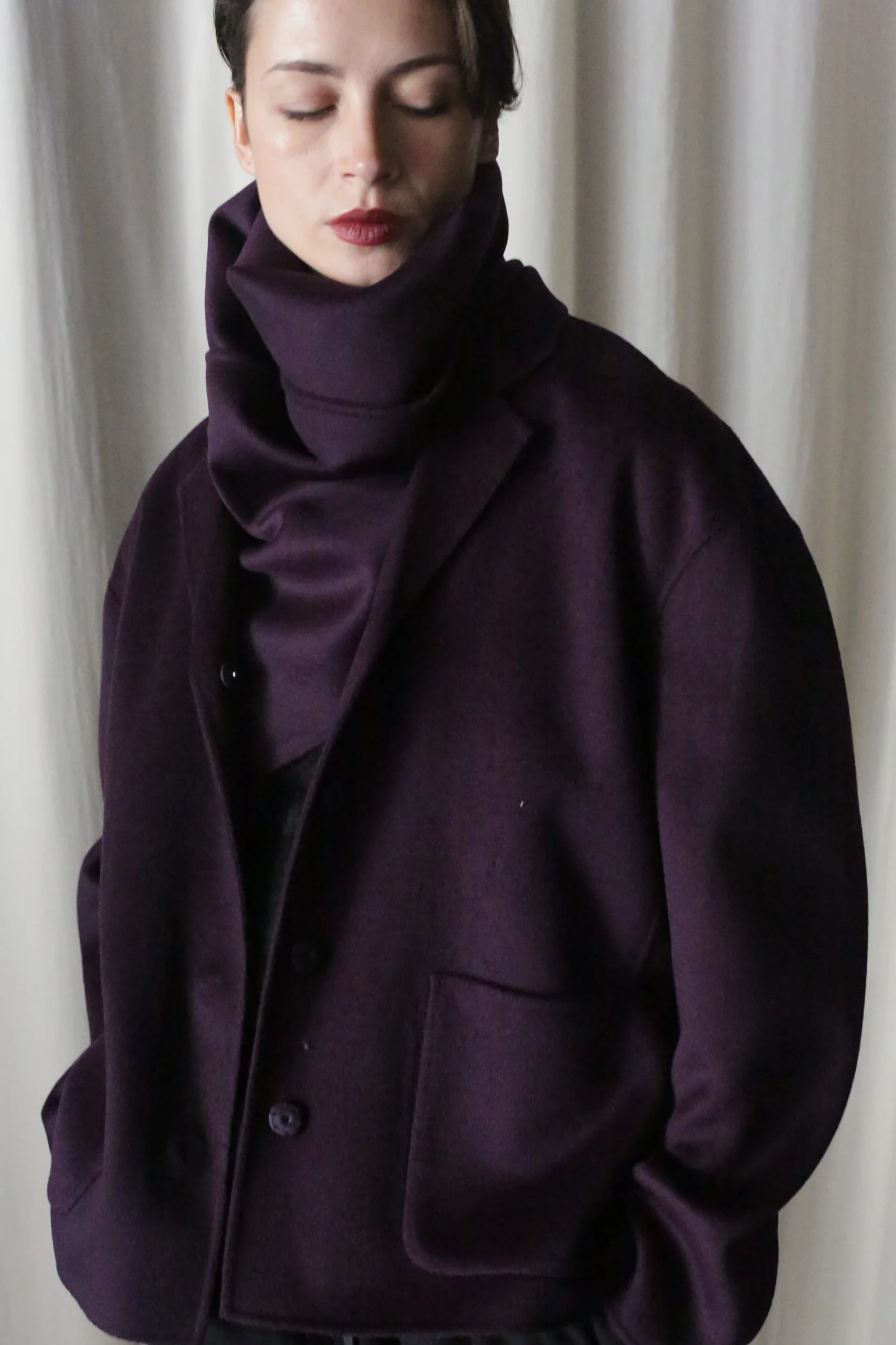 X Scarf - Double-face Cashmere | Aubergine - Image 3